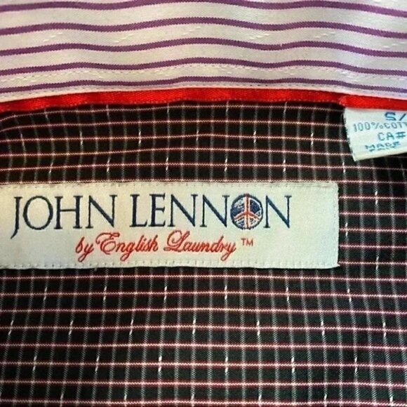 English Laundry John Lennon Plaid Button Down Long Sleeve Shirt Black Red Small - Picture 13 of 16